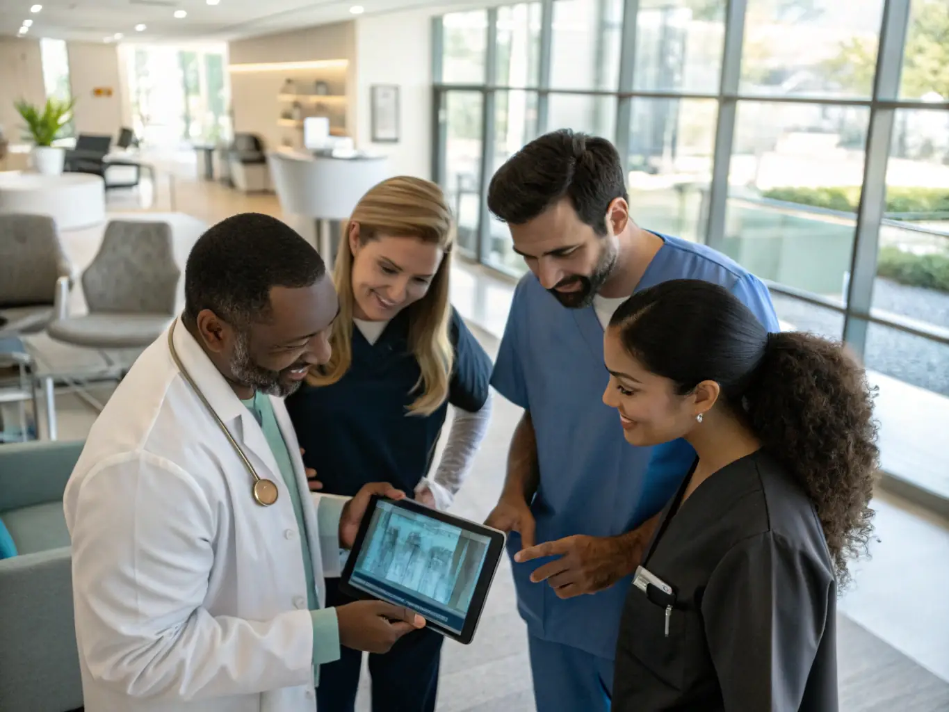 A team of dentists and dental assistants collaborating on a complex dental procedure, highlighting the clinic's professional expertise and teamwork.